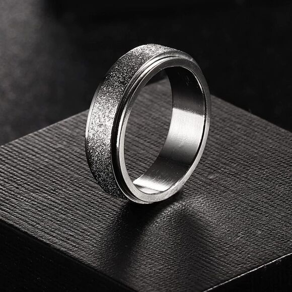 316L Stainless Silver Sand Blasted Fidget Anxiety Stress Relieving Spin Ring - Picture 3 of 4